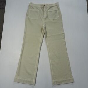 Faherty Pants Womens 32 Off White Wide Leg Stretch Terry High Rise Patch Pocket